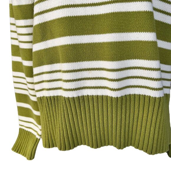 Green Ivory Stripe Sweater Womens Large Nautical Knit Buttons Classic Preppy Vtg - Picture 5 of 13